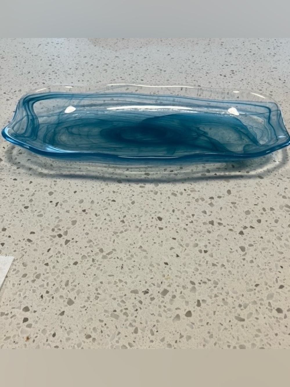 Akcam vintage Hand-Blown Blue Glass Tray with blue swirls - made in Turkey